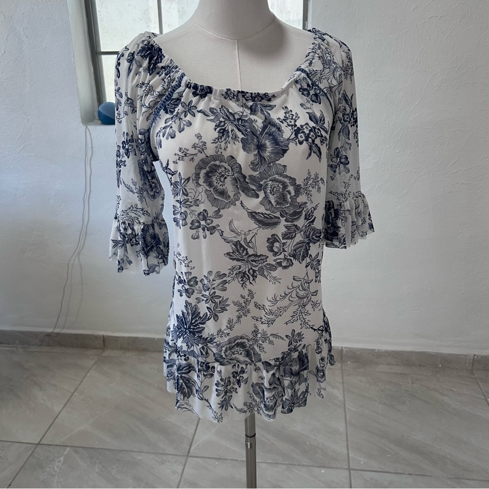 Eden & Olivia Blue Floral Sheer Blouse